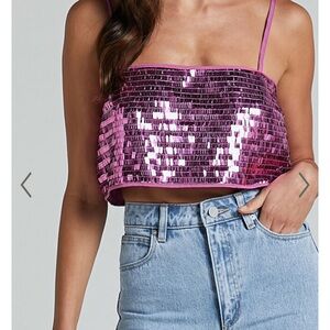 Showpo. Pink sequin crop top Xs (2)
